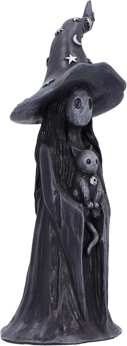 Nemesis Now Little Souls - Glimmer Figurine 12cm, Resin, Black, Witch Ghost with Cat Figurine, Cast in the Finest Resin, Expertly Hand-Painted