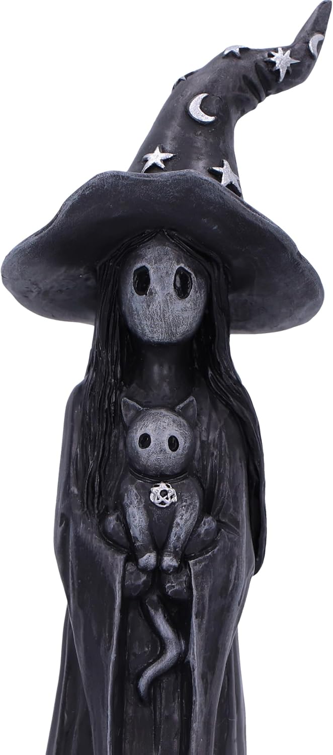 Nemesis Now Little Souls - Glimmer Figurine 12cm, Resin, Black, Witch Ghost with Cat Figurine, Cast in the Finest Resin, Expertly Hand-Painted