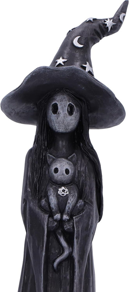 Nemesis Now Little Souls - Glimmer Figurine 12cm, Resin, Black, Witch Ghost with Cat Figurine, Cast in the Finest Resin, Expertly Hand-Painted
