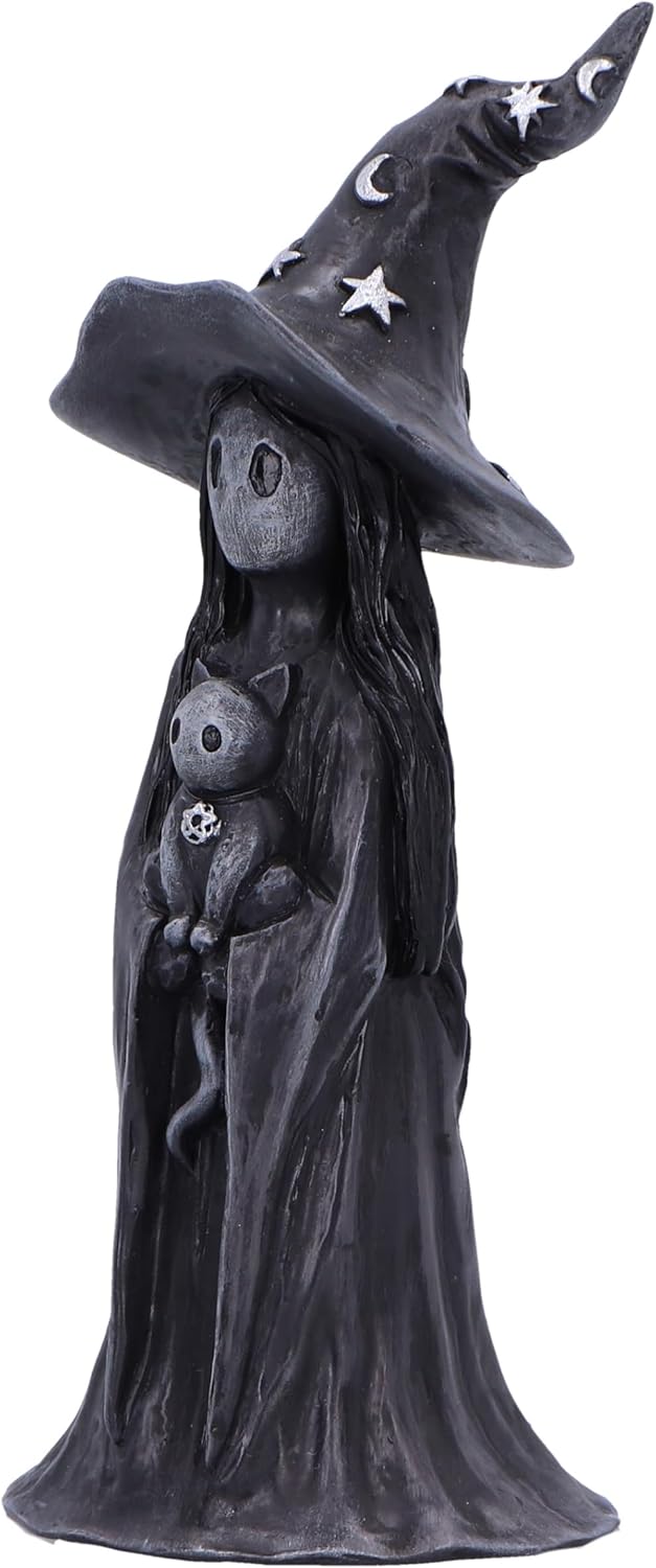 Nemesis Now Little Souls - Glimmer Figurine 12cm, Resin, Black, Witch Ghost with Cat Figurine, Cast in the Finest Resin, Expertly Hand-Painted