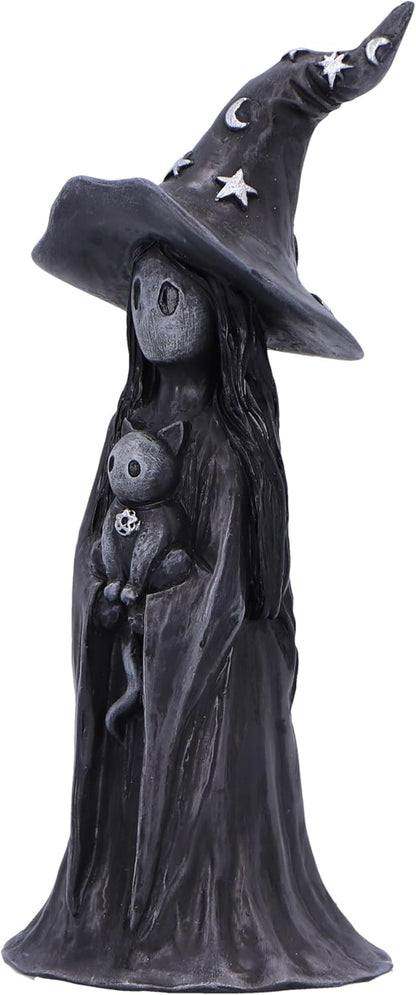Nemesis Now Little Souls - Glimmer Figurine 12cm, Resin, Black, Witch Ghost with Cat Figurine, Cast in the Finest Resin, Expertly Hand-Painted