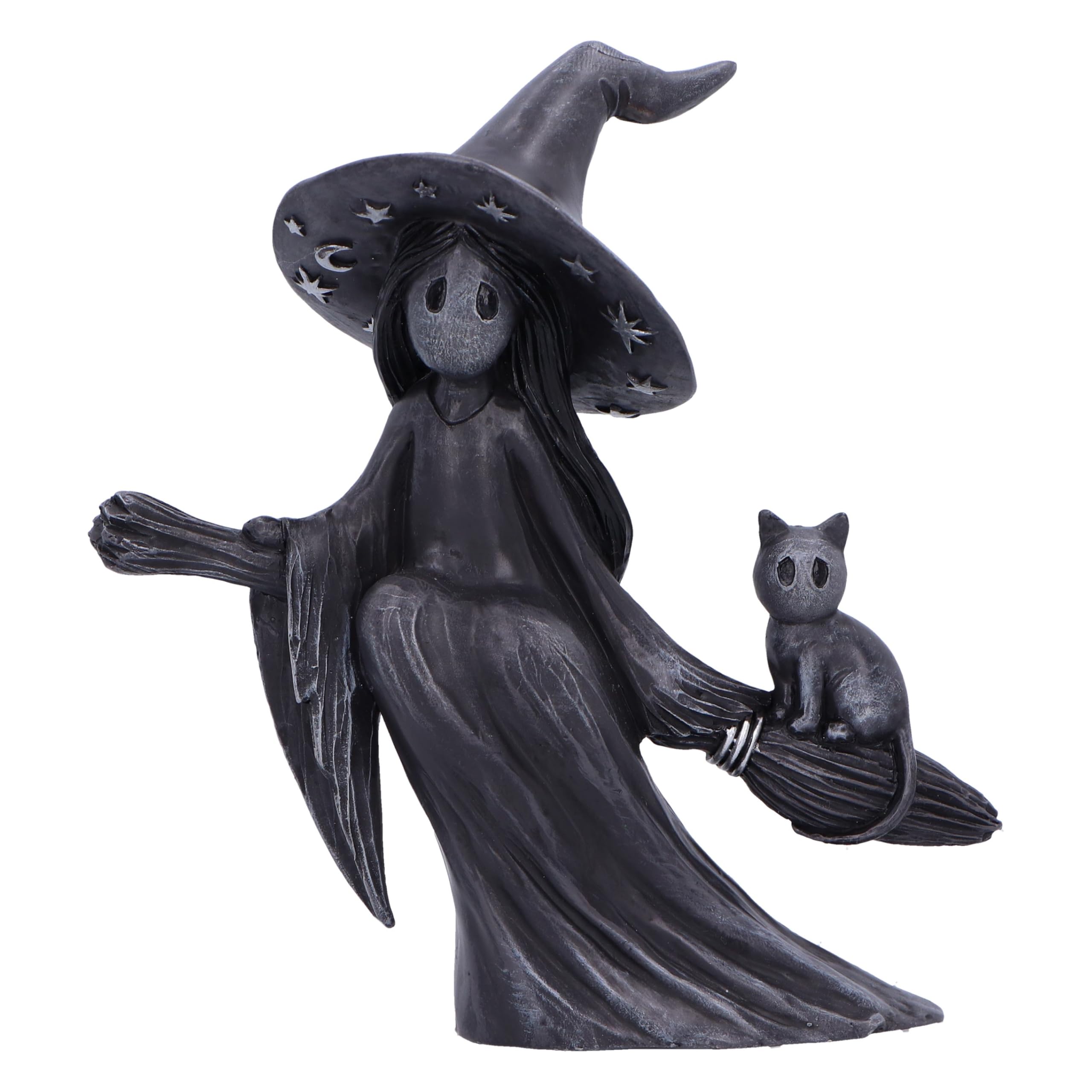 Nemesis Now Little Souls - Beam Figurine 12.7cm, Resin, Black, Witch Ghost on Broom Figurine, Cast in the Finest Resin, Expertly Hand-Painted