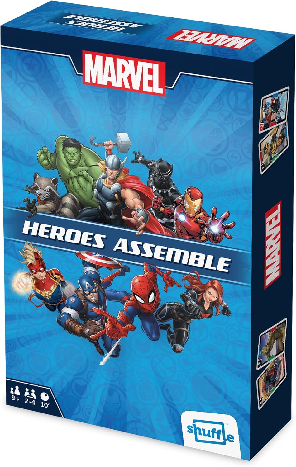 Shuffle Marvel Heroes Assemble Juego de cartas Victorias villanos en 6 minutos, 2 – 4 jugadores, gran regalo para niños a partir de 8 años