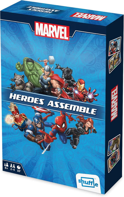 Shuffle Marvel Heroes Assemble Juego de cartas Victorias villanos en 6 minutos, 2 – 4 jugadores, gran regalo para niños a partir de 8 años