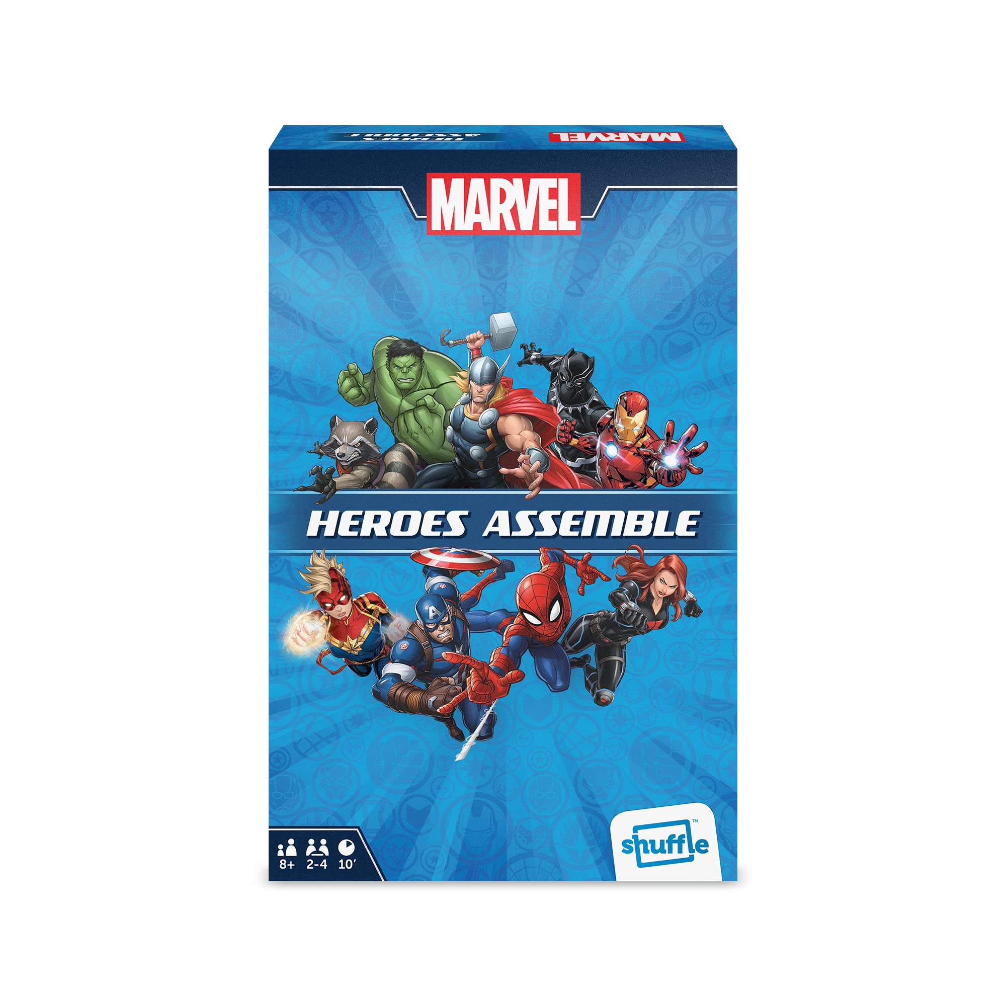 Shuffle Marvel Heroes Assemble Juego de cartas Victorias villanos en 6 minutos, 2 – 4 jugadores, gran regalo para niños a partir de 8 años