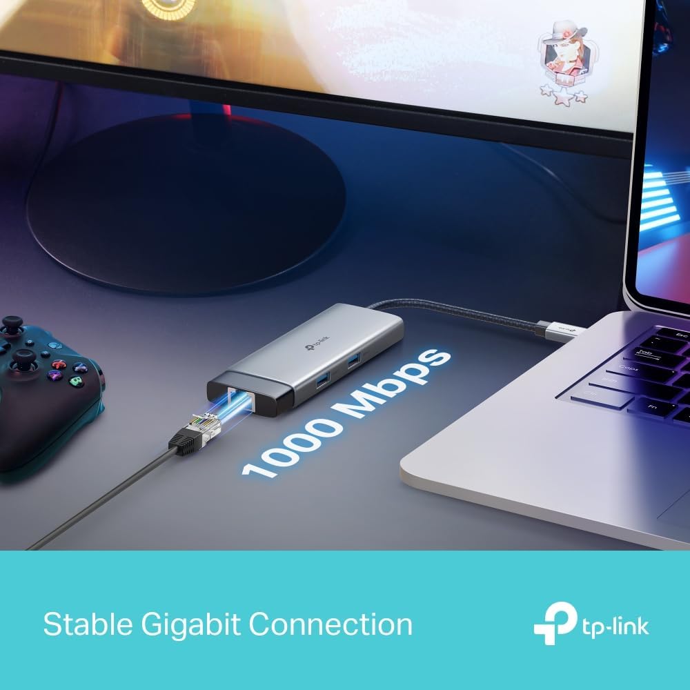 USB Type-C 6-Port Hub with a 4K@60Hz HDMI, 1 Gbps ethernet, 1× USB-C Data Ports, 2× USB-A Data Ports, powerful 100W Fast Charging, stable connection, Plug & Play (UH6120C