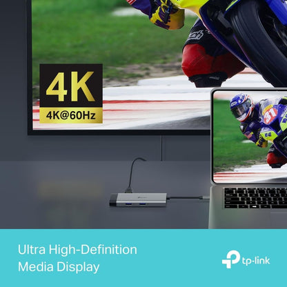 USB Type-C 6-Port Hub with a 4K@60Hz HDMI, 1 Gbps ethernet, 1× USB-C Data Ports, 2× USB-A Data Ports, powerful 100W Fast Charging, stable connection, Plug & Play (UH6120C