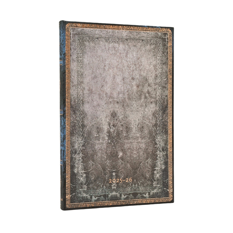 2026 Dove Grey (Old Leather Collection) Maxi 18-month Vertical Hardcover Flexi Dayplanner 2025-2026 (Elastic Band Closure)