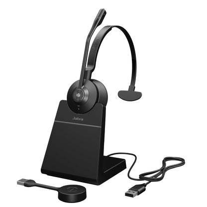 Jabra Engage 55 SE Mono Headset MS, Link 400a DECT Adapter USB-A, Engage 55 SE Deskstand, 1,2 m USB-C auf USB-A Kabel, Tragetasche, Garantie und Warnung (Sicherheitsbroschüren