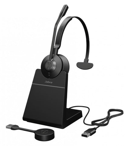 Jabra Engage 55 SE Mono Headset MS, Link 400a DECT Adapter USB-A, Engage 55 SE Deskstand, 1,2 m USB-C auf USB-A Kabel, Tragetasche, Garantie und Warnung (Sicherheitsbroschüren