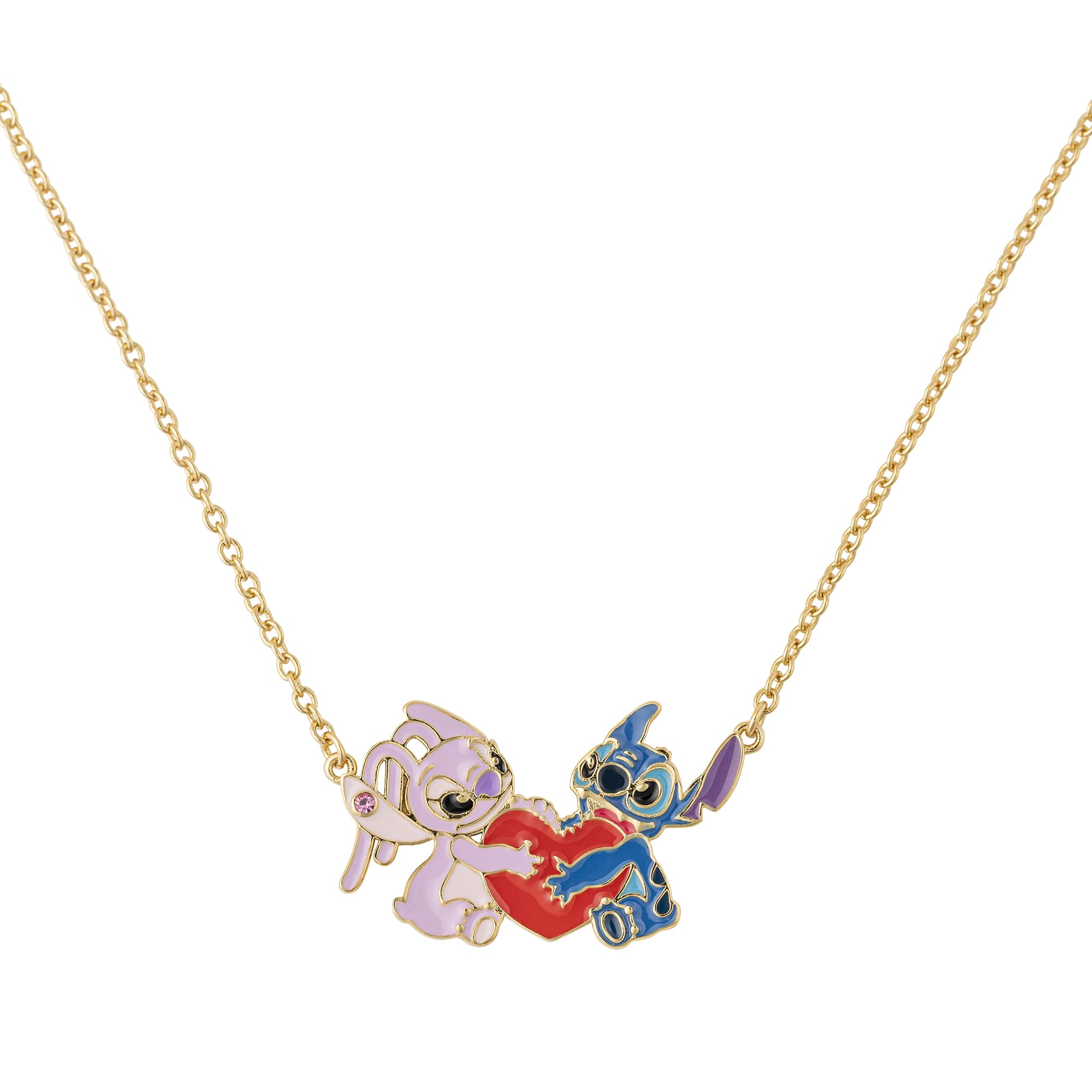 Disney Stitch & Angel Halskette mit Herzanhänger, vergoldet, One size, Vergoldet, Kein Edelstein