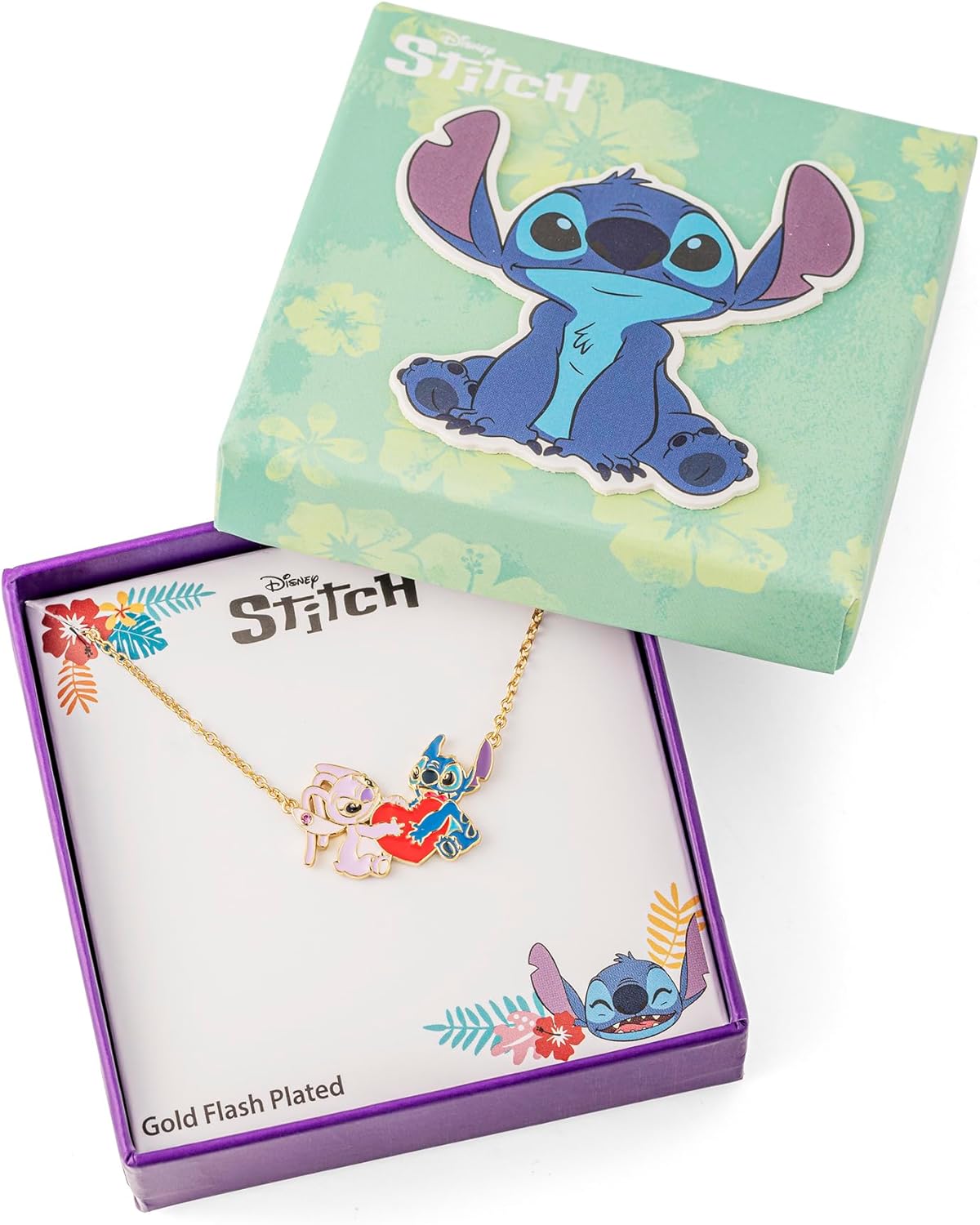 Disney Stitch & Angel Halskette mit Herzanhänger, vergoldet, One size, Vergoldet, Kein Edelstein