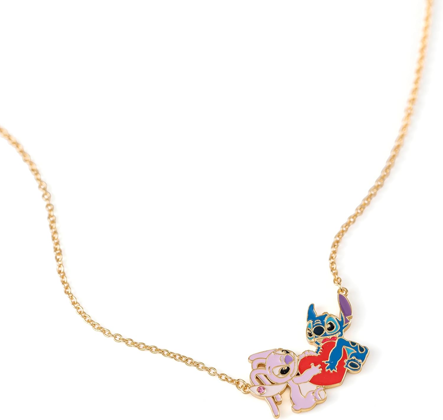 Disney Stitch & Angel Halskette mit Herzanhänger, vergoldet, One size, Vergoldet, Kein Edelstein