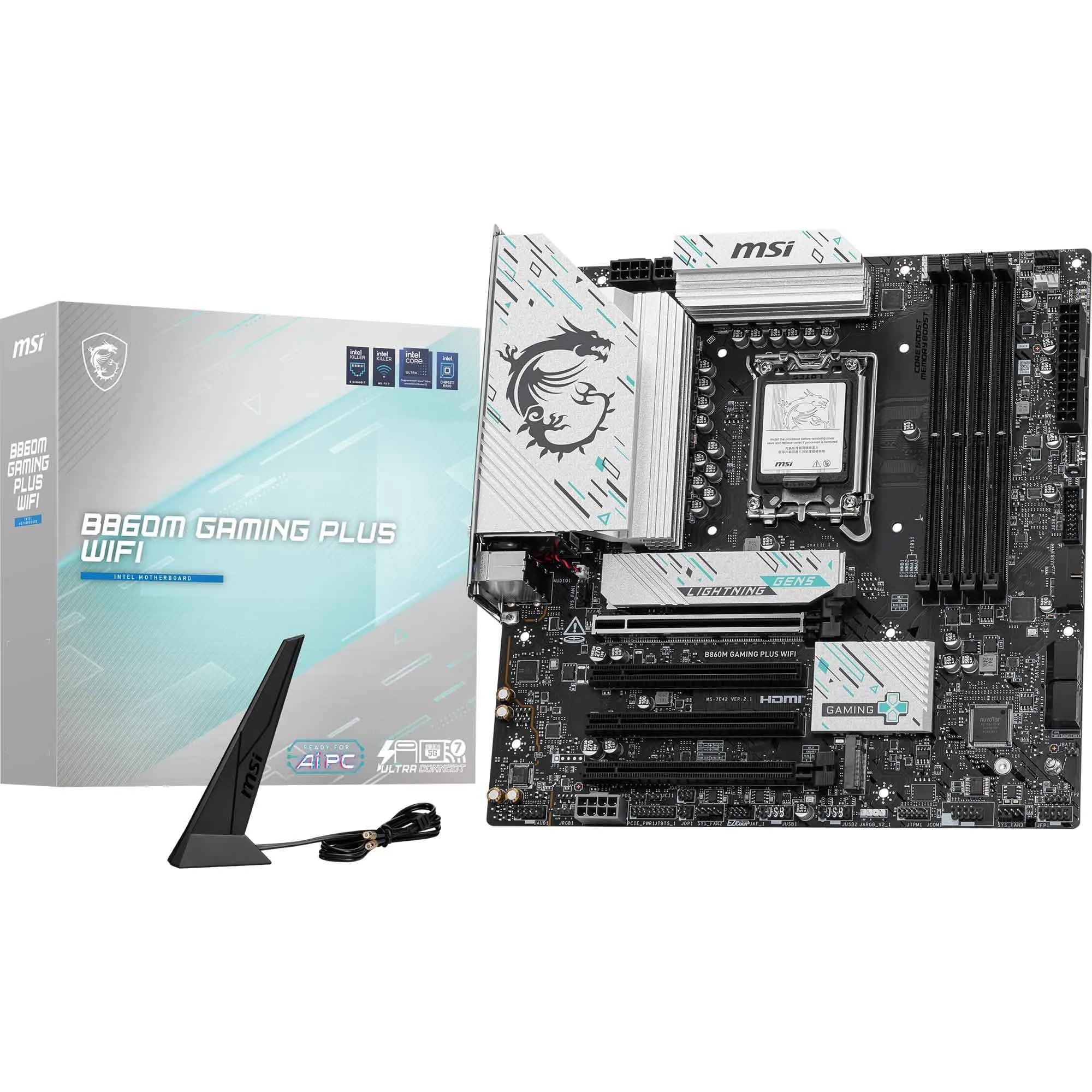 MSI B860M GAMING PLUS WIFI Motherboard, mATX - Supports Intel Core Ultra Processors (Series 2), LGA 1851 - DDR5 Memory Boost 8600+ MT/s (OC), PCIe 5.0 x16, M.2 Gen5, Intel Killer 5G LAN, Wi-Fi 7