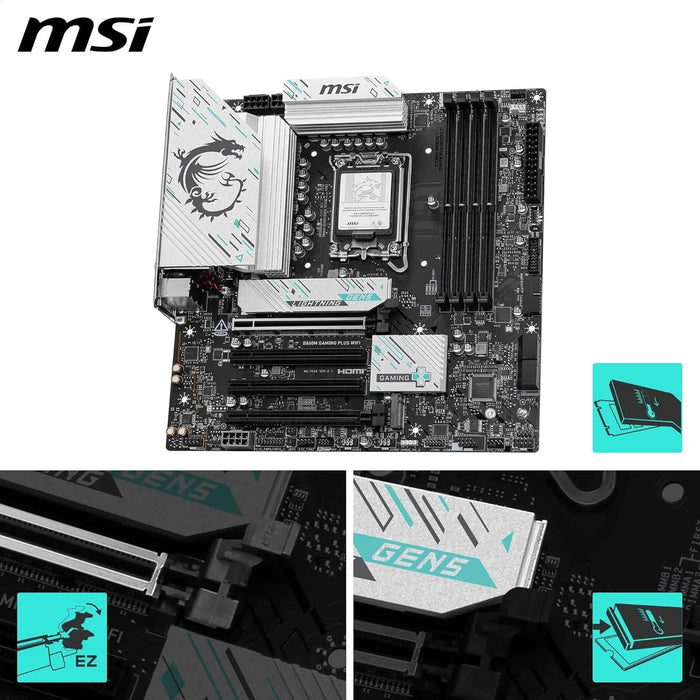 MSI B860M GAMING PLUS WIFI Motherboard, mATX - Supports Intel Core Ultra Processors (Series 2), LGA 1851 - DDR5 Memory Boost 8600+ MT/s (OC), PCIe 5.0 x16, M.2 Gen5, Intel Killer 5G LAN, Wi-Fi 7