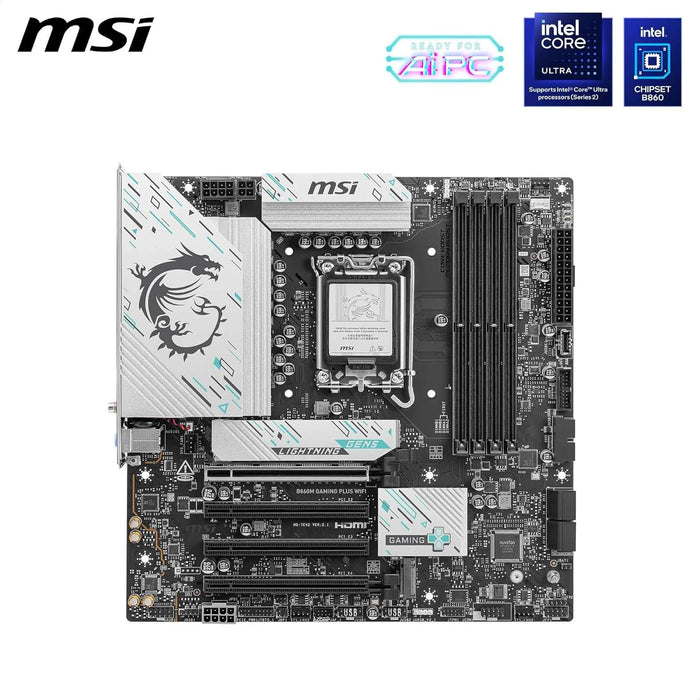 MSI B860M GAMING PLUS WIFI Motherboard, mATX - Supports Intel Core Ultra Processors (Series 2), LGA 1851 - DDR5 Memory Boost 8600+ MT/s (OC), PCIe 5.0 x16, M.2 Gen5, Intel Killer 5G LAN, Wi-Fi 7