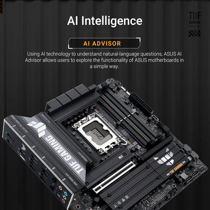 ASUS TUF GAMING B860M PLUS WIFI Intel mATX motherboard, 12+1+2+1 80A DrMOS power stages, DDR5, PCIe 5.0, 3xM.2 slots, WiFi 7, 2.5Gb Ethernet, DisplayPort, HDMI, USB 20Gbps Type-C with DP Alt mode