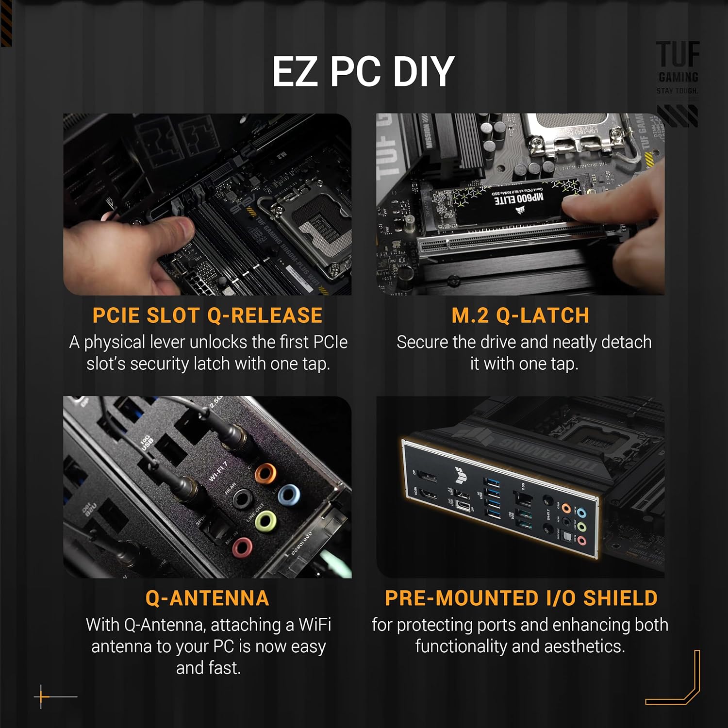 ASUS TUF GAMING B860M PLUS WIFI Intel mATX motherboard, 12+1+2+1 80A DrMOS power stages, DDR5, PCIe 5.0, 3xM.2 slots, WiFi 7, 2.5Gb Ethernet, DisplayPort, HDMI, USB 20Gbps Type-C with DP Alt mode