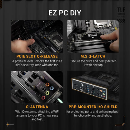 ASUS TUF GAMING B860M PLUS WIFI Intel mATX motherboard, 12+1+2+1 80A DrMOS power stages, DDR5, PCIe 5.0, 3xM.2 slots, WiFi 7, 2.5Gb Ethernet, DisplayPort, HDMI, USB 20Gbps Type-C with DP Alt mode