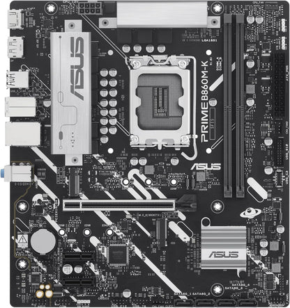 ASUS PRIME B860M-K, Scheda Madre Intel mATX, 6+1+1+1 Fasi di Alimentazione, Slot DDR5, PCIe 4.0, 2 Slot M.2, Ethernet Realtek 2.5 GB, DisplayPort, HDMI, USB-A 10 Gbps, USB-C 5 Gbps, Nera