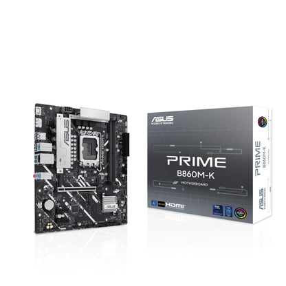ASUS PRIME B860M-K, Scheda Madre Intel mATX, 6+1+1+1 Fasi di Alimentazione, Slot DDR5, PCIe 4.0, 2 Slot M.2, Ethernet Realtek 2.5 GB, DisplayPort, HDMI, USB-A 10 Gbps, USB-C 5 Gbps, Nera