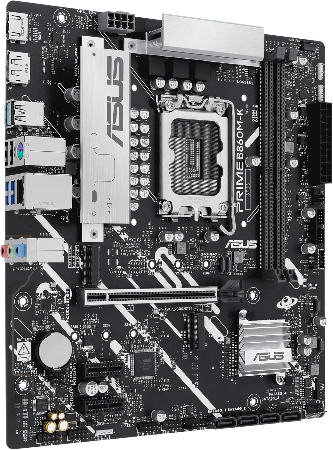 ASUS PRIME B860M-K, Scheda Madre Intel mATX, 6+1+1+1 Fasi di Alimentazione, Slot DDR5, PCIe 4.0, 2 Slot M.2, Ethernet Realtek 2.5 GB, DisplayPort, HDMI, USB-A 10 Gbps, USB-C 5 Gbps, Nera