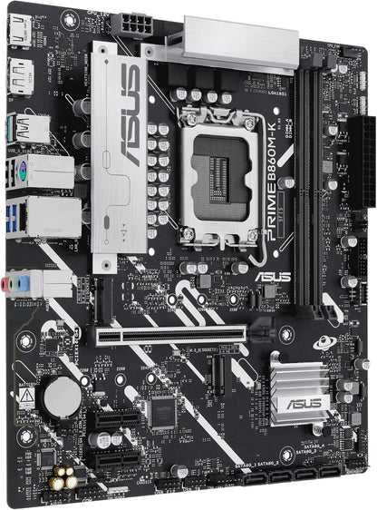 ASUS PRIME B860M-K, Scheda Madre Intel mATX, 6+1+1+1 Fasi di Alimentazione, Slot DDR5, PCIe 4.0, 2 Slot M.2, Ethernet Realtek 2.5 GB, DisplayPort, HDMI, USB-A 10 Gbps, USB-C 5 Gbps, Nera