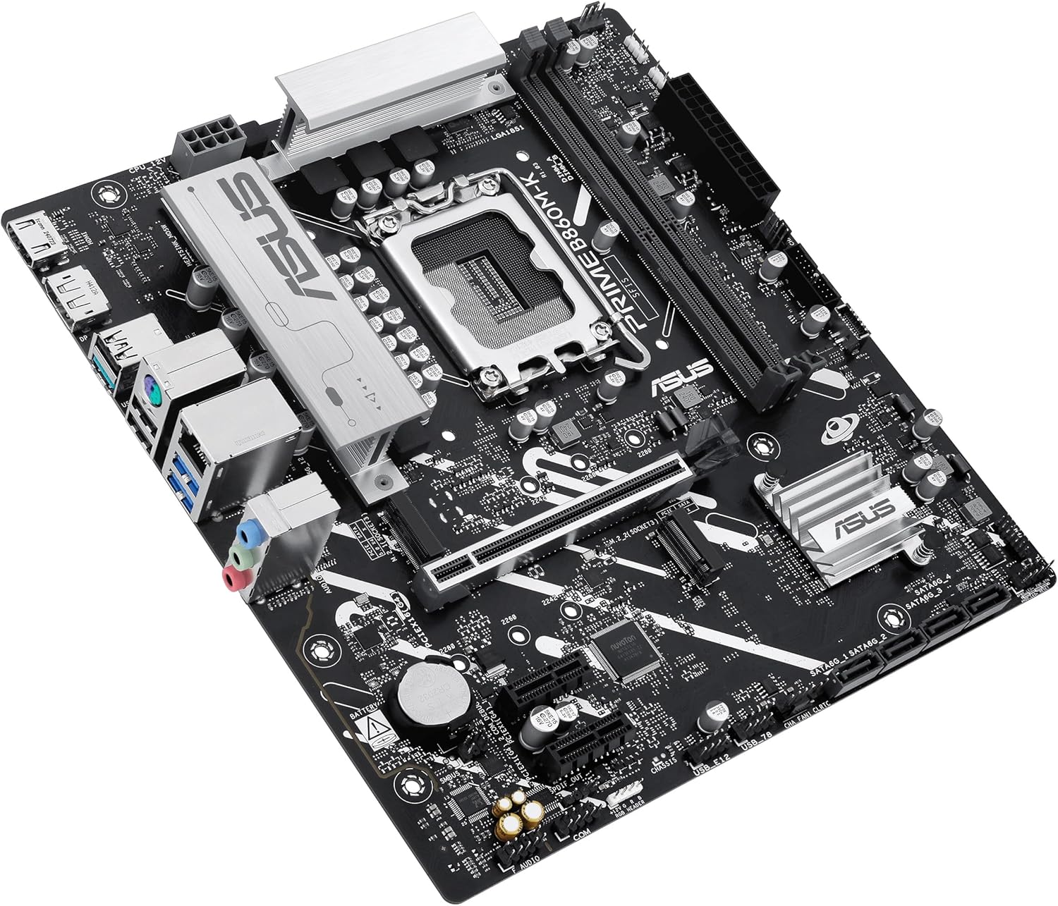 ASUS PRIME B860M-K, Scheda Madre Intel mATX, 6+1+1+1 Fasi di Alimentazione, Slot DDR5, PCIe 4.0, 2 Slot M.2, Ethernet Realtek 2.5 GB, DisplayPort, HDMI, USB-A 10 Gbps, USB-C 5 Gbps, Nera