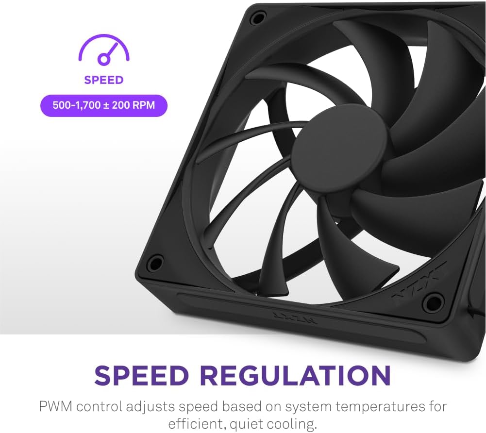 NZXT F120Q | 120mm Quiet Airflow PC Case Fan | Intake or Exhaust | Chamfered Frame for Concentrated Air | Fluid Dynamic Bearings | Low Noise | PWM Control | Black Quiet Airflow 2024 120mm Black