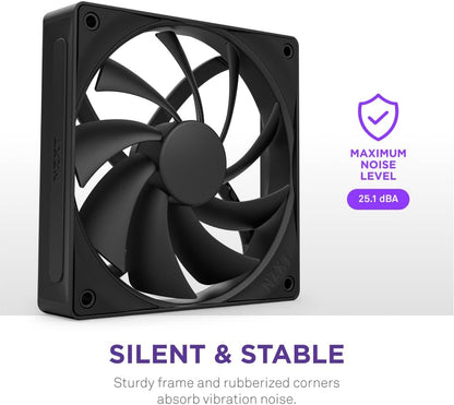 NZXT F120Q | 120mm Quiet Airflow PC Case Fan | Intake or Exhaust | Chamfered Frame for Concentrated Air | Fluid Dynamic Bearings | Low Noise | PWM Control | Black Quiet Airflow 2024 120mm Black