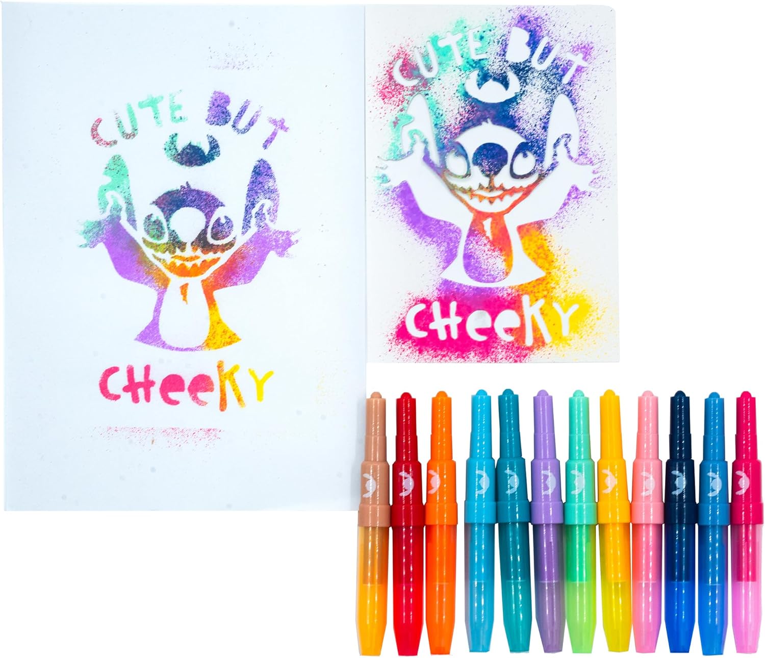 Disney - Lilo & Stitch - Spray Pen Set Desktop Box - Kleurstiften voor kinderen - Schilderset met Blaaspennen en Schildersjablonen