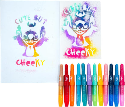 Disney - Lilo & Stitch - Spray Pen Set Desktop Box - Kleurstiften voor kinderen - Schilderset met Blaaspennen en Schildersjablonen