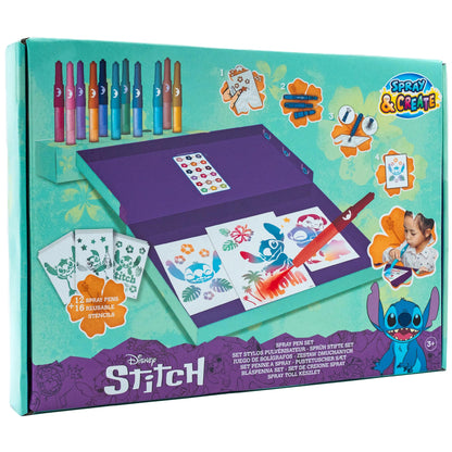 Disney - Lilo & Stitch - Spray Pen Set Desktop Box - Kleurstiften voor kinderen - Schilderset met Blaaspennen en Schildersjablonen