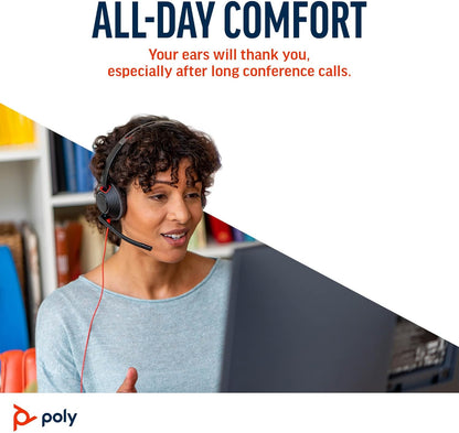 Poly Blackwire 5210 Wired Headset (Plantronics) - Flexible Noise-Canceling Boom Mic – Single-Ear Design - Connect to PC/Mac, Mobile via USB-C, USB-A, or 3.5 mm - Works w/Teams, Zoom 2023 Version (USB-C & USB-A)