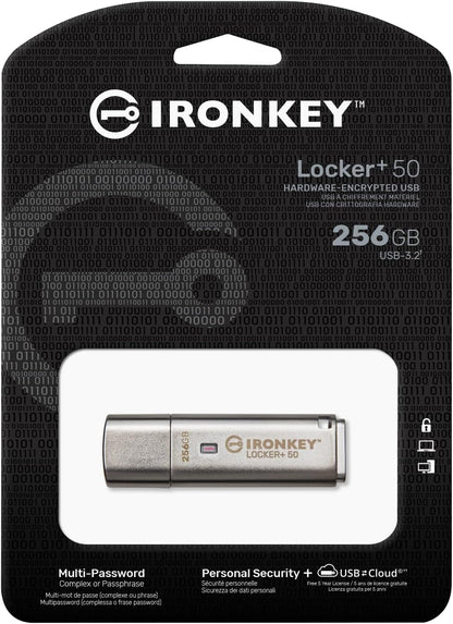 Kingston IronKey Locker+ 50 USB Flash Drive XTS-AES Encrypted for Data Protection with Automatic USBtoCloud Back Up-IKLP50/