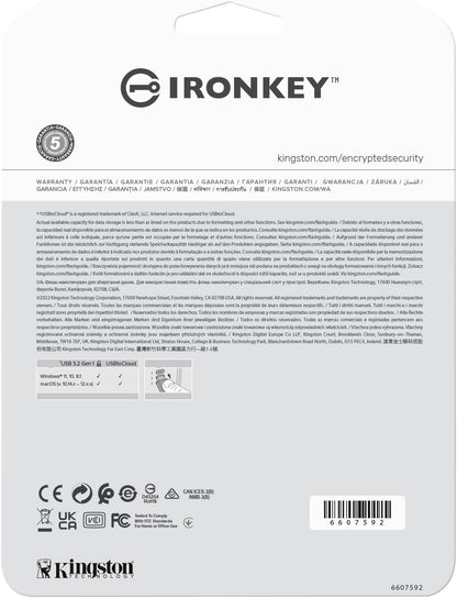 Kingston IronKey Locker+ 50 USB Flash Drive XTS-AES Encrypted for Data Protection with Automatic USBtoCloud Back Up-IKLP50/