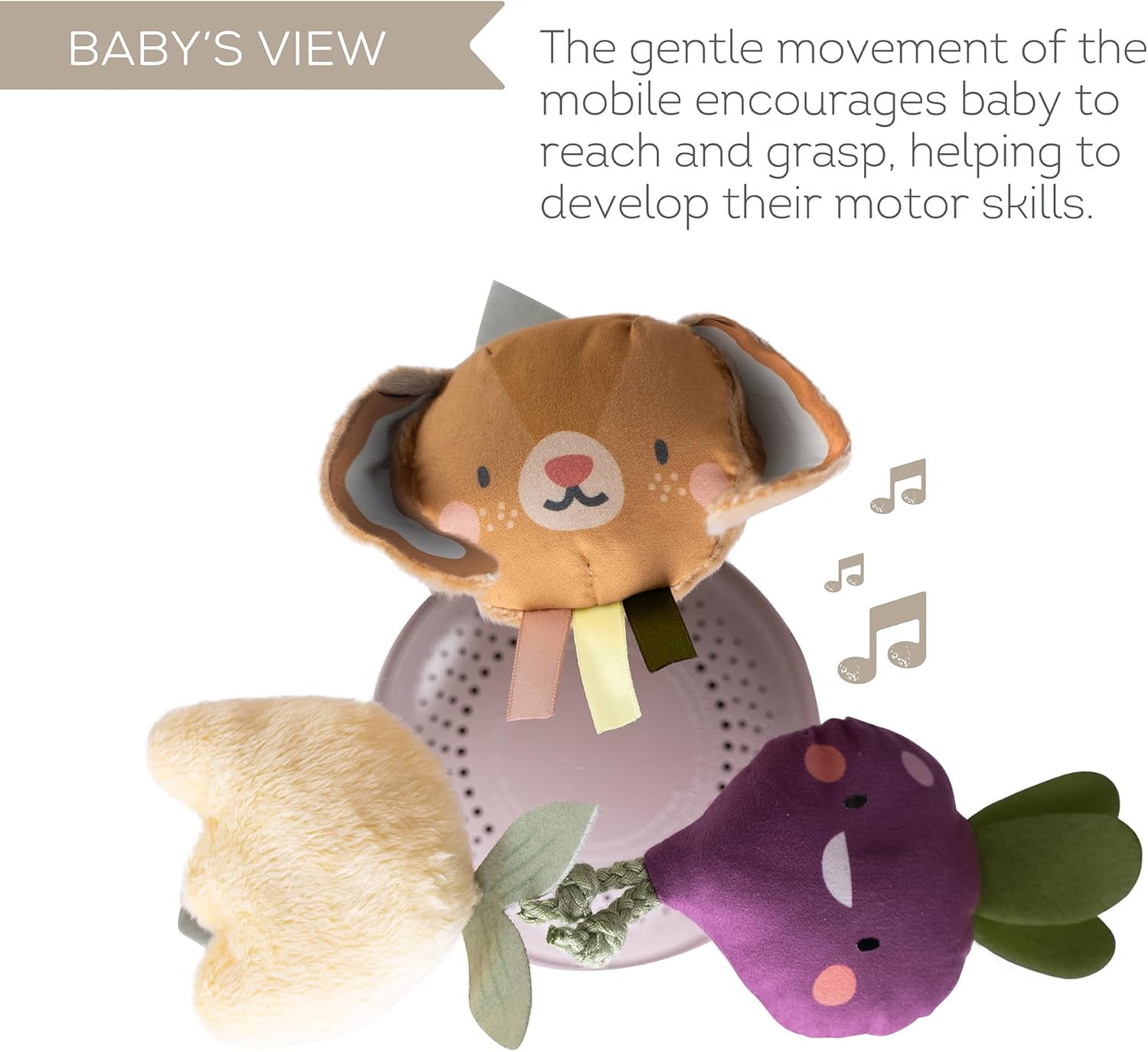 Taf Toys Móvil musical de jardín para cuna con melodías clásicas, juguetes colgantes suaves, promueve las habilidades motoras y el desarrollo emocional, clip grande para una fácil fijación, adecuado