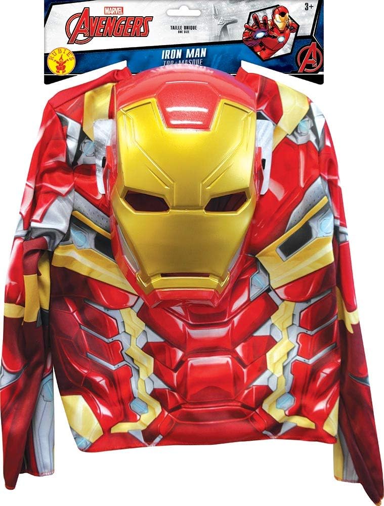 RUBIE'S Iron Man Chest Set I-300113 Official Marvel Top and Mask Costume – One Size, Cartoon, Red