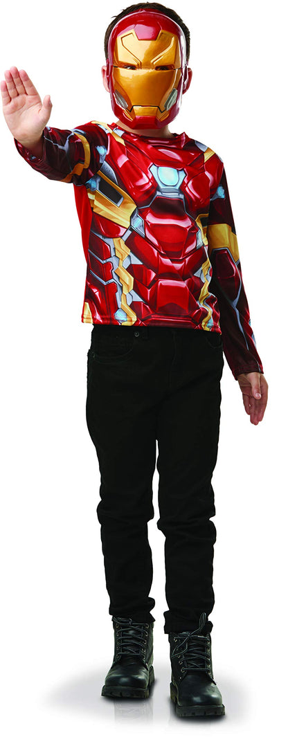 RUBIE'S Iron Man Chest Set I-300113 Official Marvel Top and Mask Costume – One Size, Cartoon, Red