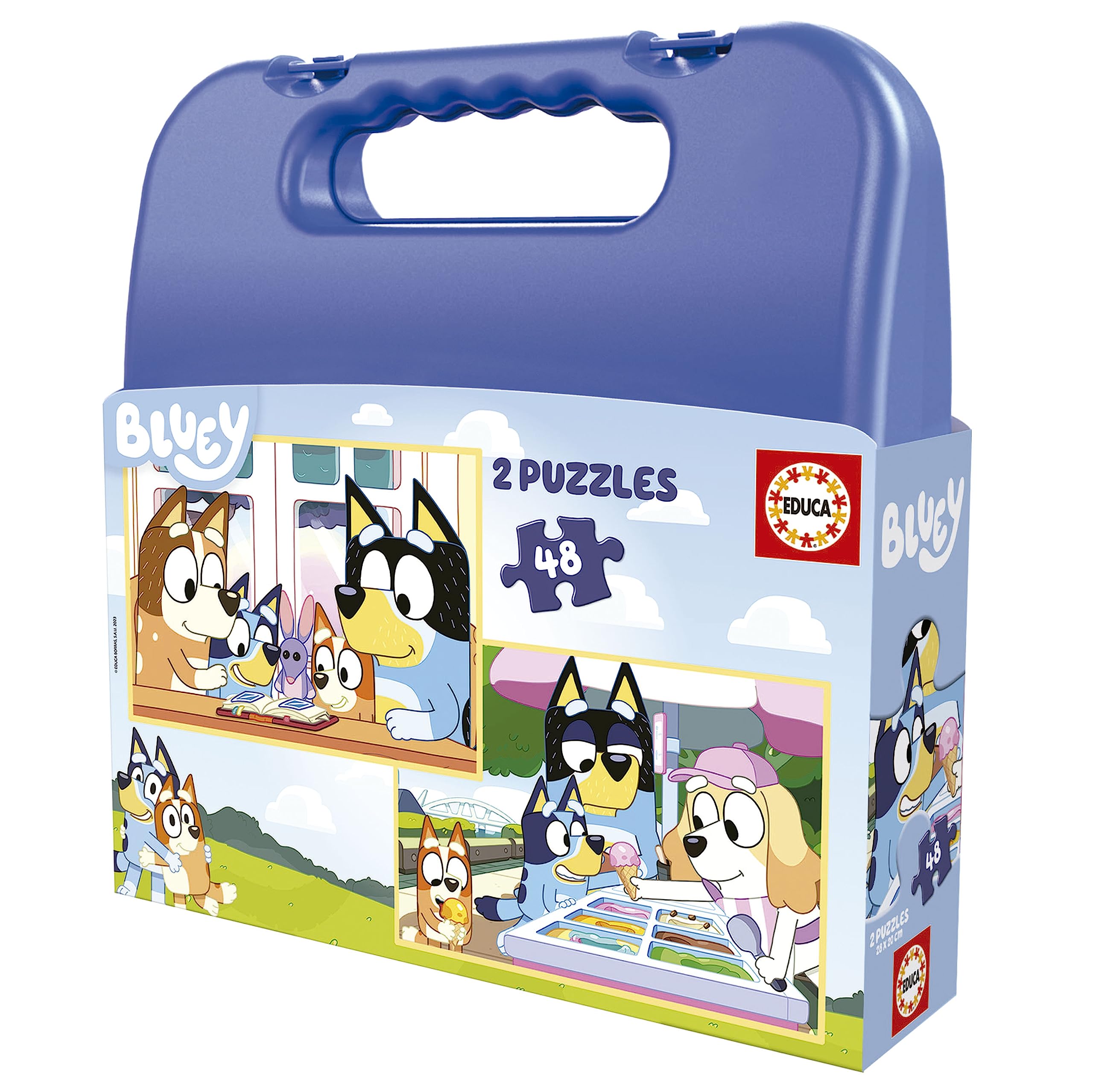 Educa - Set van twee puzzels met 48 delen van de figuren Bluey | gepresenteerd in een prachtige koffer om ze te bewaren. Wij raden aan vanaf 5 jaar (19831