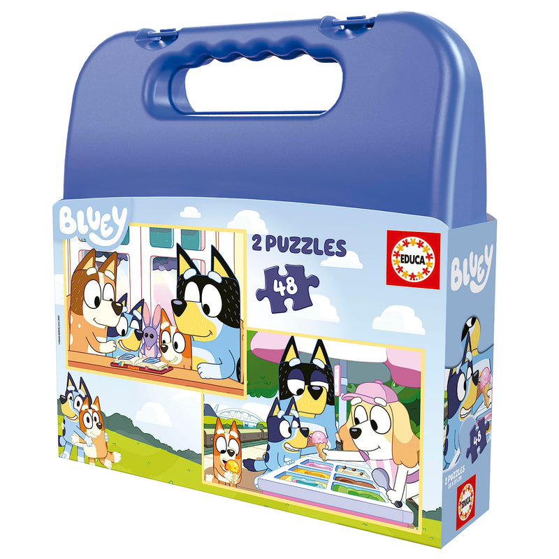 Educa - Set van twee puzzels met 48 delen van de figuren Bluey | gepresenteerd in een prachtige koffer om ze te bewaren. Wij raden aan vanaf 5 jaar (19831