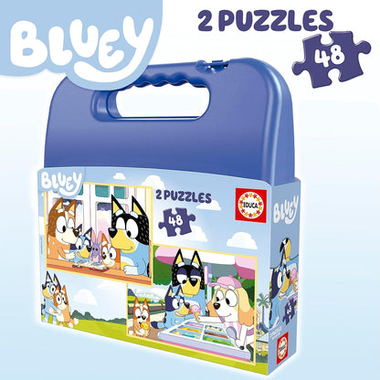 Educa - Set van twee puzzels met 48 delen van de figuren Bluey | gepresenteerd in een prachtige koffer om ze te bewaren. Wij raden aan vanaf 5 jaar (19831