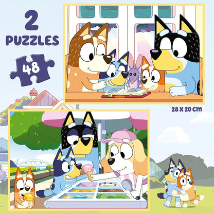 Educa - Set van twee puzzels met 48 delen van de figuren Bluey | gepresenteerd in een prachtige koffer om ze te bewaren. Wij raden aan vanaf 5 jaar (19831