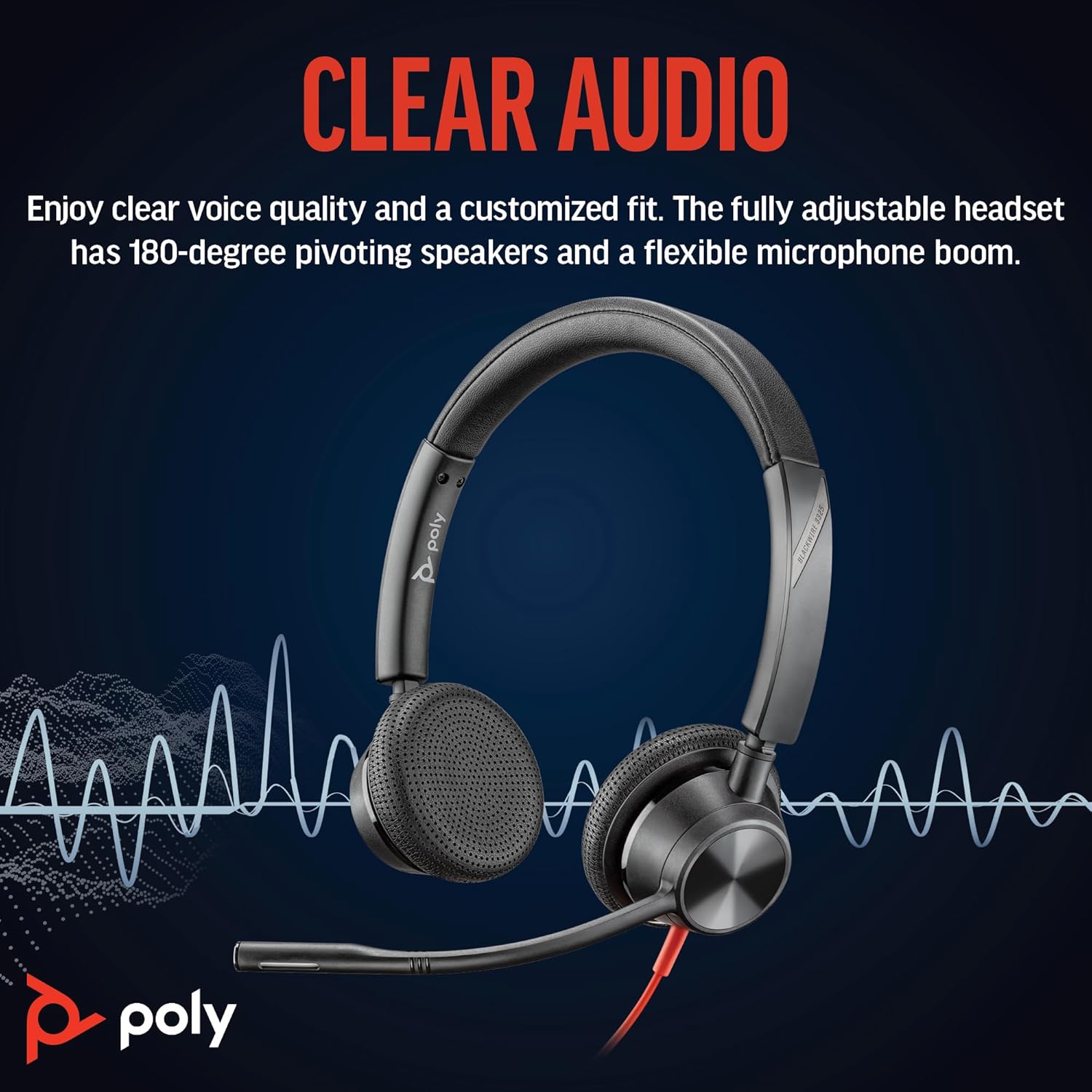 Poly Blackwire 3325 Wired Headset – Flexible Microphone Boom – Hi-fi Stereo - Connect to PC/Mac/Mobile via USB-C, USB-A, or 3.5 mm - Works with Teams, Zoom