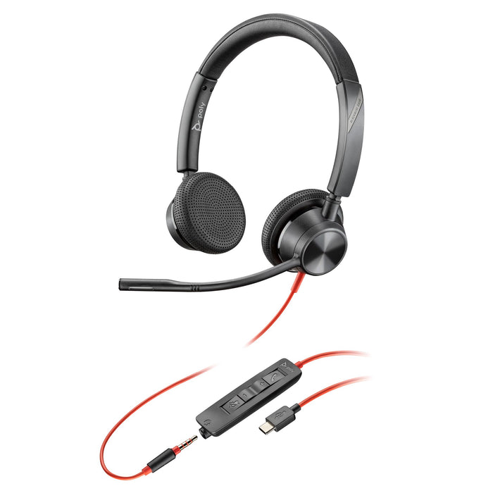 Poly Blackwire 3325 Wired Headset – Flexible Microphone Boom – Hi-fi Stereo - Connect to PC/Mac/Mobile via USB-C, USB-A, or 3.5 mm - Works with Teams, Zoom