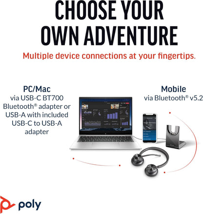 Poly Voyager 4320 UC Wireless Headset & Charge Stand - Noise-Canceling Boom Mic - Connect PC/Mac/Mobile via Bluetooth -Works w/Teams (Certified), Zoom Teams certified 2024 Version (USB-C & USB-A)