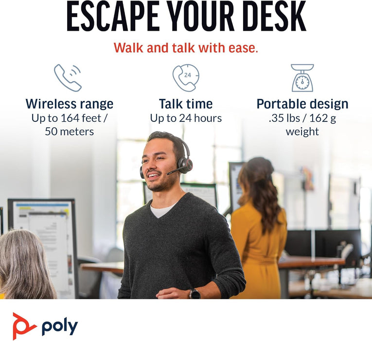 Poly Voyager 4320 UC Wireless Headset & Charge Stand - Noise-Canceling Boom Mic - Connect PC/Mac/Mobile via Bluetooth -Works w/Teams (Certified), Zoom Teams certified 2024 Version (USB-C & USB-A)