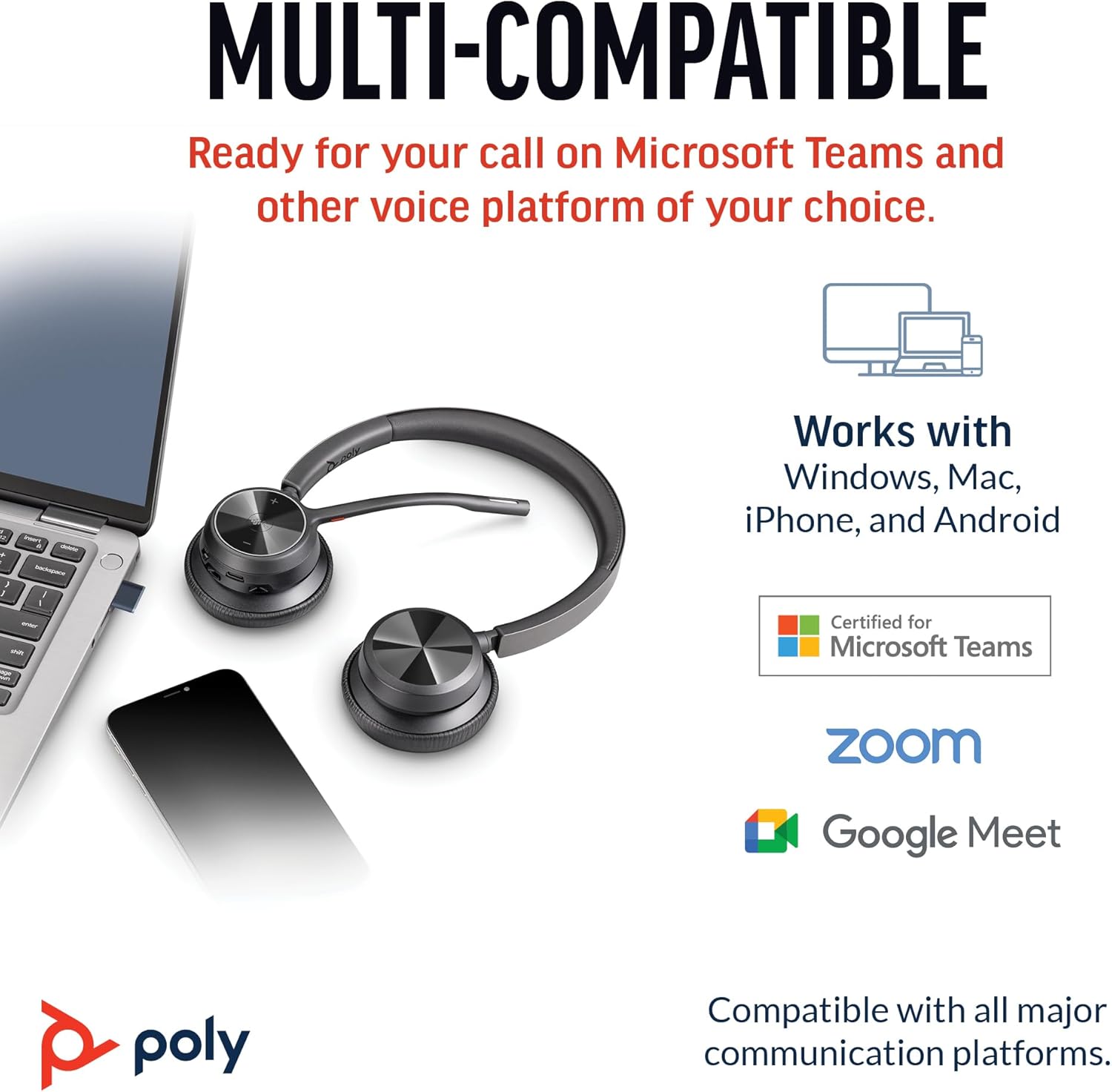 Poly Voyager 4320 UC Wireless Headset & Charge Stand - Noise-Canceling Boom Mic - Connect PC/Mac/Mobile via Bluetooth -Works w/Teams (Certified), Zoom Teams certified 2024 Version (USB-C & USB-A)