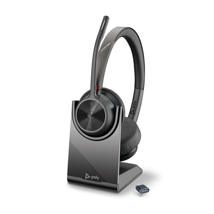 Poly Voyager 4320 UC Wireless Headset & Charge Stand - Noise-Canceling Boom Mic - Connect PC/Mac/Mobile via Bluetooth -Works w/Teams (Certified), Zoom Teams certified 2024 Version (USB-C & USB-A)