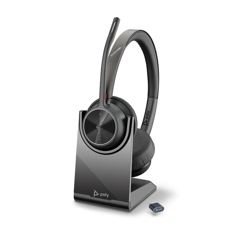 Poly Voyager 4320 UC Wireless Headset & Charge Stand - Noise-Canceling Boom Mic - Connect PC/Mac/Mobile via Bluetooth -Works w/Teams (Certified), Zoom Teams certified 2024 Version (USB-C & USB-A)